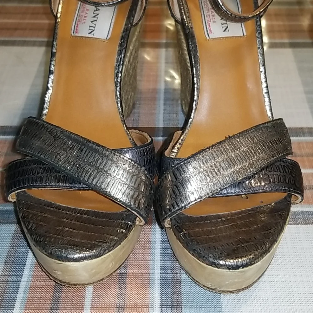 Lanvin Metallic Bronze Brown Espadrille Wedge Sandals